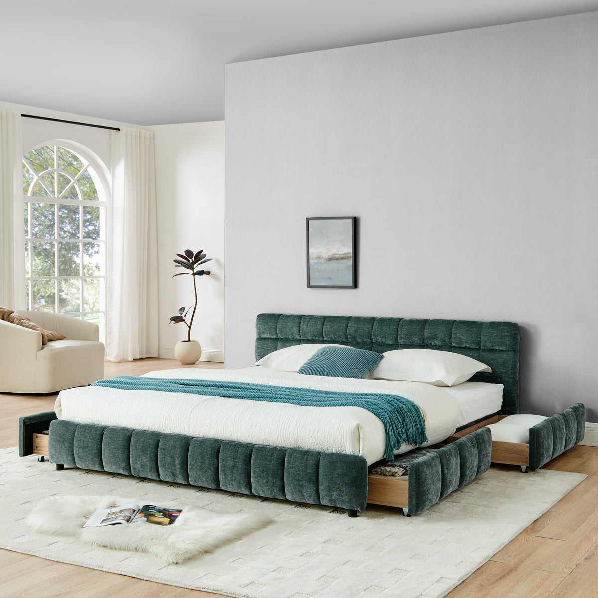 Modern Platform Bed Frame With Thick Fabric, photo 38 of 40