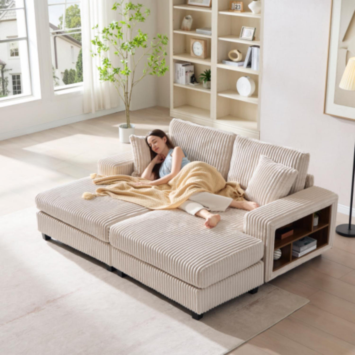 Convertible Sectional Sofa Sleeper with Oversized Lounge - Beige, Black, Dark Gray, or Dark Green, photo 13 of 16