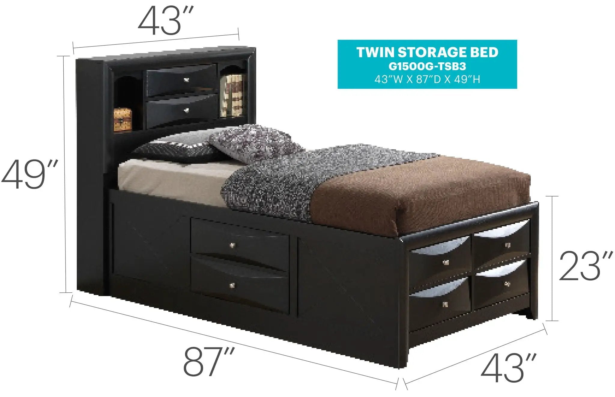 Modern Design Storage Bed With Bookcase Headboard by HouseOfZazla