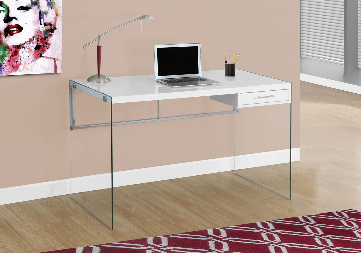 Contemporary Computer Desk with Storage Drawers - Glass & Wood - Dark Gray, Dark Brown, White, photo 10 of 12