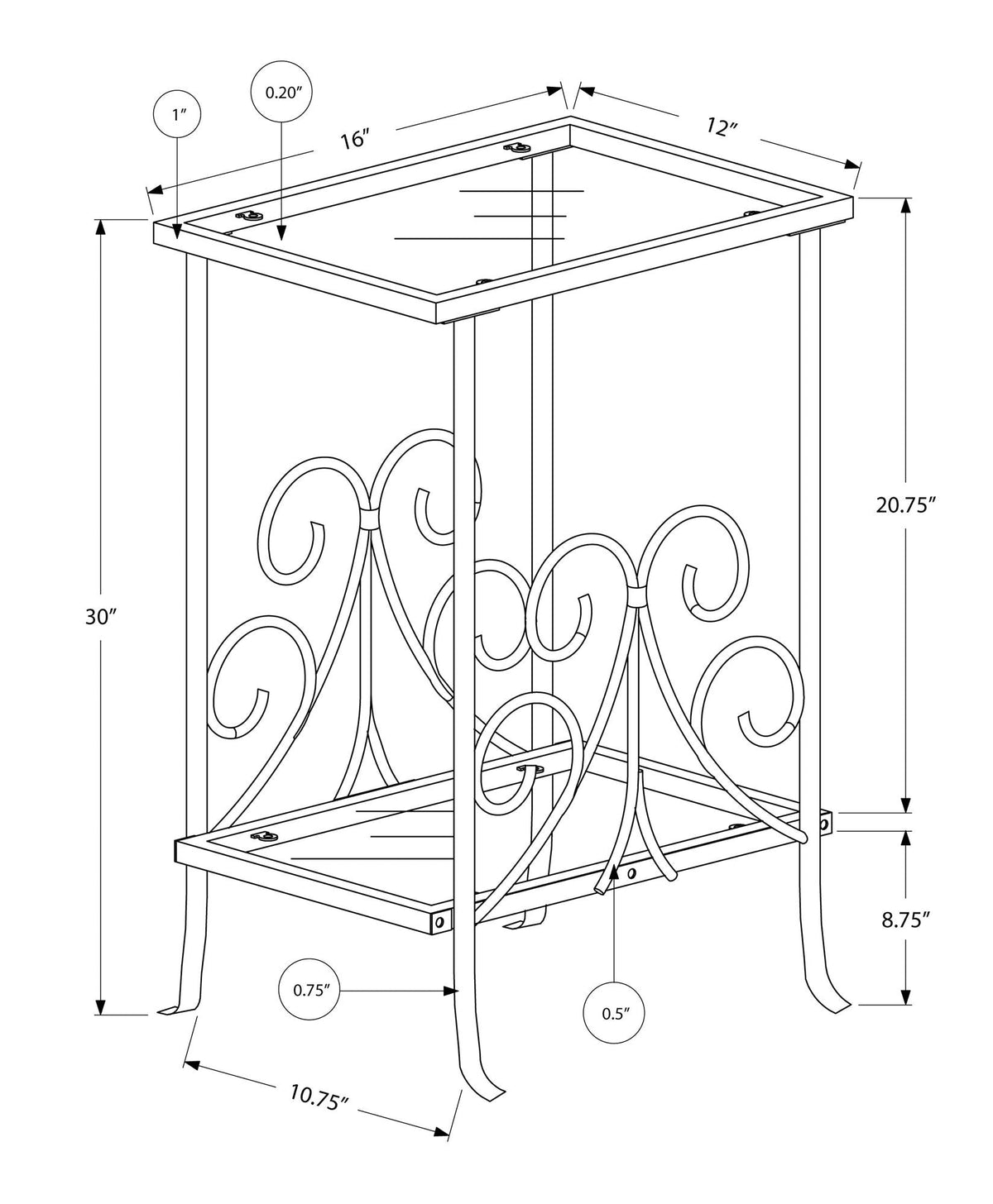 Silver Tempered Glass Accent Table with Two Shelves - Silver, photo 4 of 4