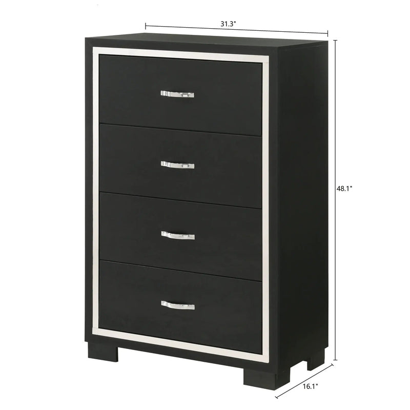4 Drawer Bedroom Chest With Handles Furniture - Black by Unique Piece Furniture