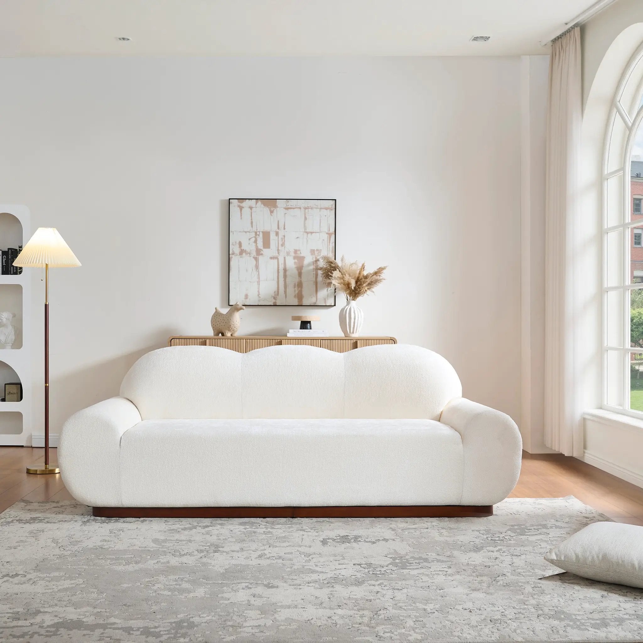 88 in. Round Arm Cloud Curved 3-Seater Modern Upholstered Chenille Sofa, Snow by HouseOfZazla