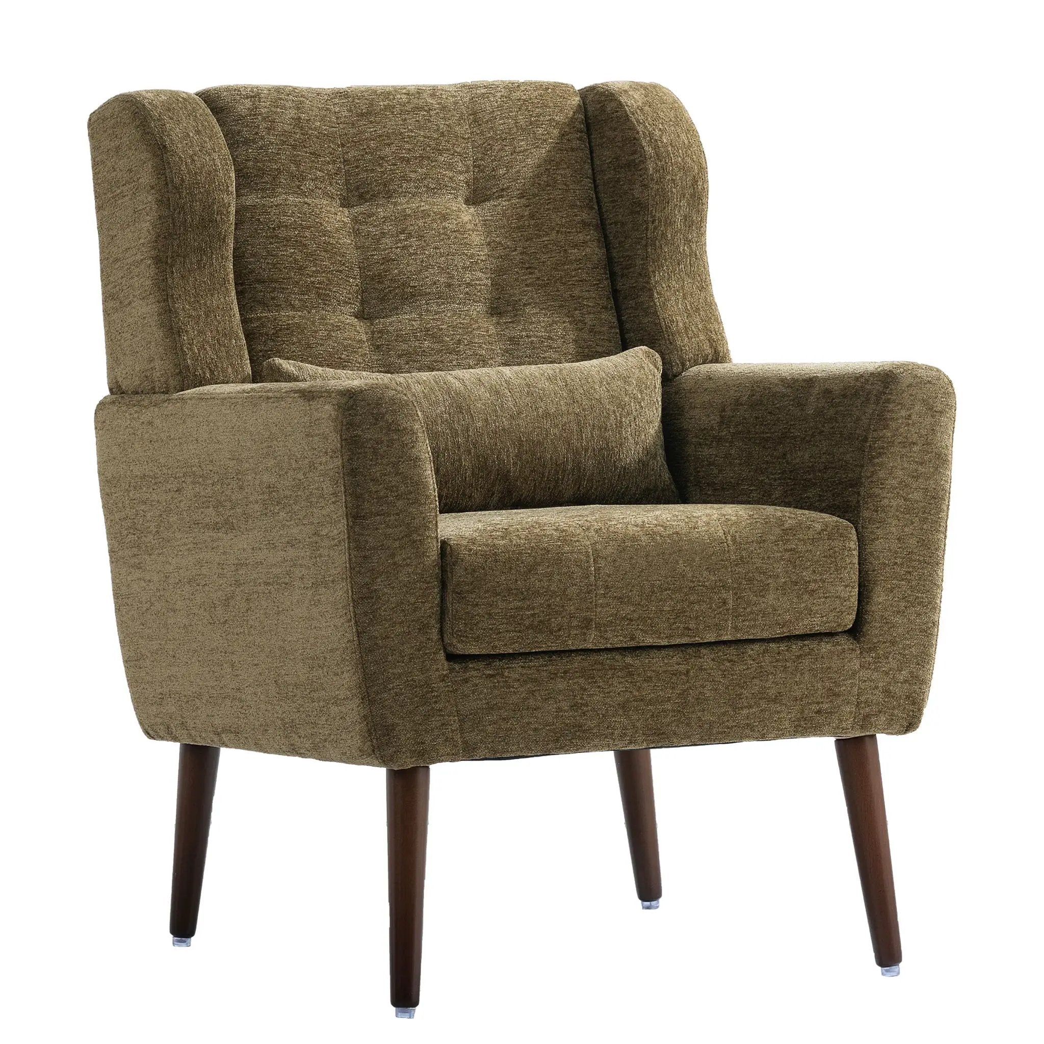 Modern Accent Chair, Arm Chairs For Living Room, Upholstered Mordern Armchair, Comfy Soft Padded Lounge Chair In Small Space, Bedroom, With Pillow, Solid Wood Leg by Unique Piece Furniture