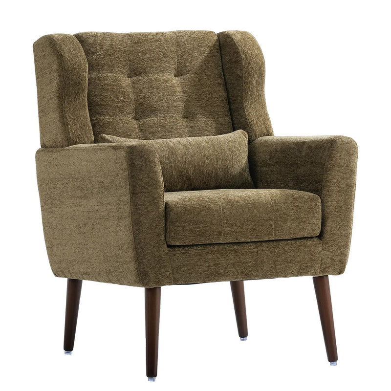Modern Accent Chair, Arm Chairs For Living Room, Upholstered Mordern Armchair, Comfy Soft Padded Lounge Chair In Small Space, Bedroom, With Pillow, Solid Wood Leg by Unique Piece Furniture
