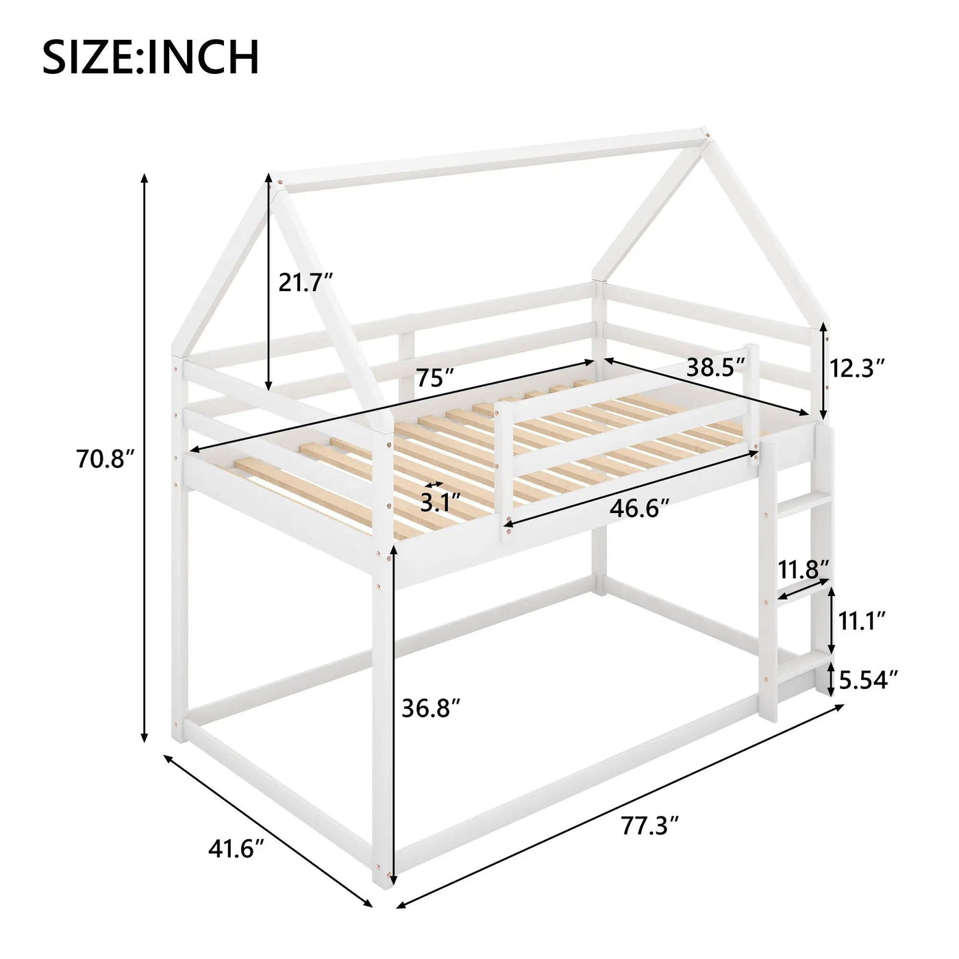 Low Bunk Bed With House Shaped Frame And Ladder by HouseOfZazla