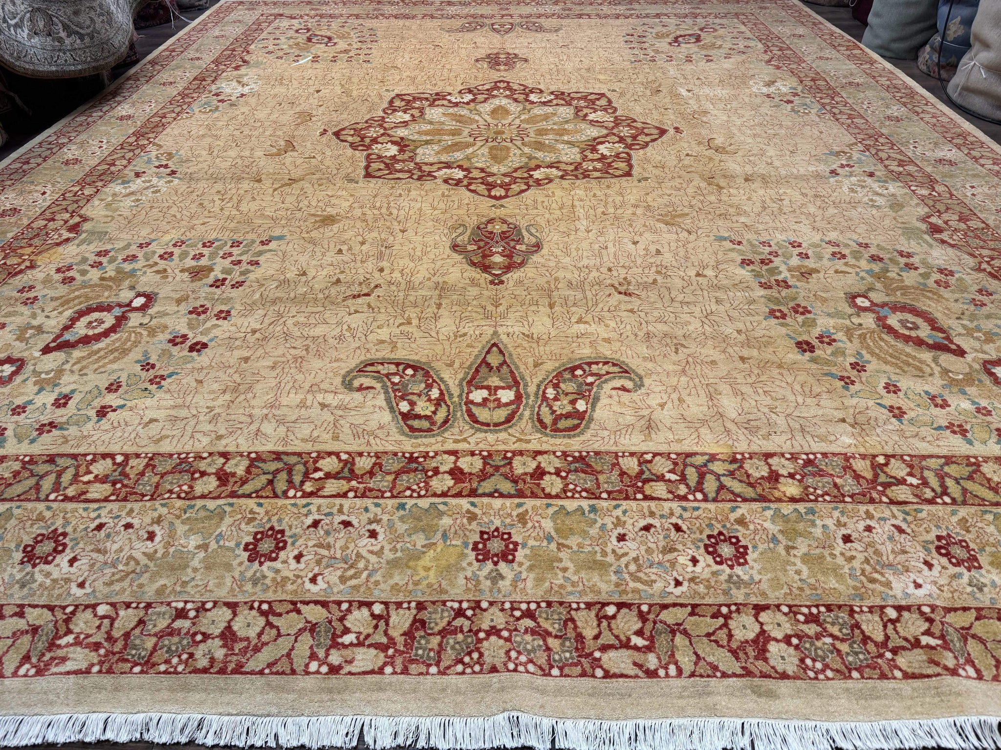 Palace Size Pak Persian Rug 13x17, Haji Jalili Design, Beige and Rust, Wool Hand Knotted, Fine 260 KPSI by Jewel Rugs