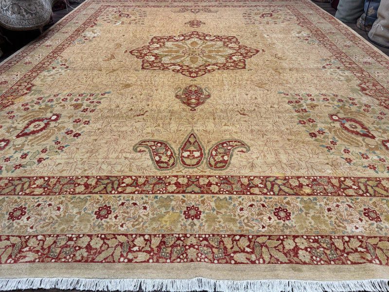 Palace Size Pak Persian Rug 13x17, Haji Jalili Design, Beige and Rust, Wool Hand Knotted, Fine 260 KPSI by Jewel Rugs
