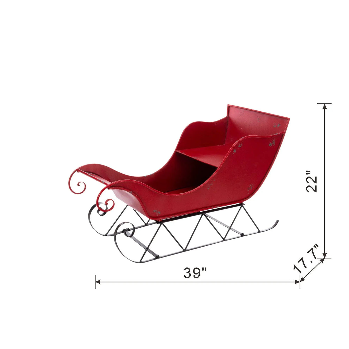 Iron Sleigh Large, Distressed Christmas Santa Sleigh Holiday Decoration by HouseOfZazla