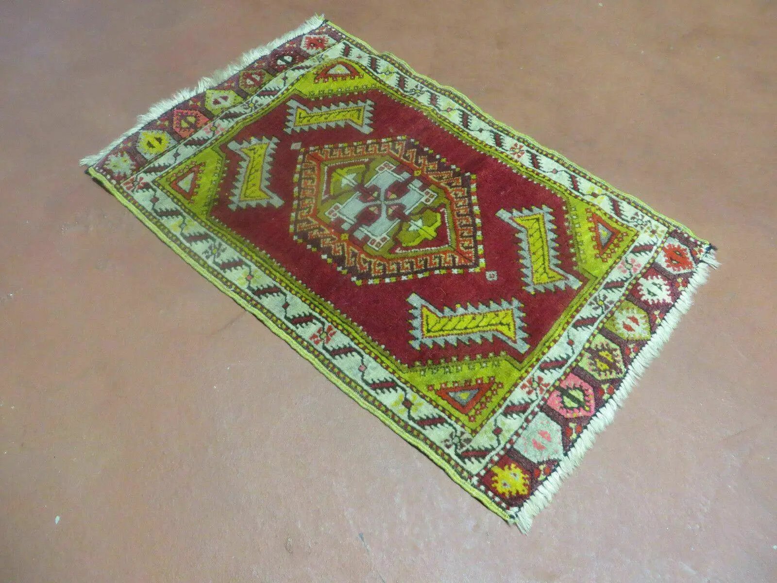 Antique Turkish Yastik Rug 2x3, Handmade Wool Oushak Small Oriental Carpet Red by Jewel Rugs