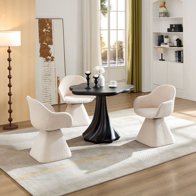 Sculptural Round Dining Table Petal Shape Root Texture For Dining Room - Black by HouseOfZazla