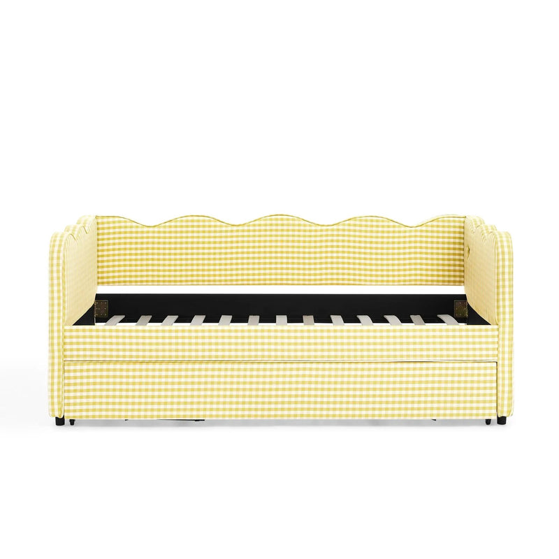 Gingham Daybed With USB Charging Port, Wave-Shaped Design by Unique Piece Furniture