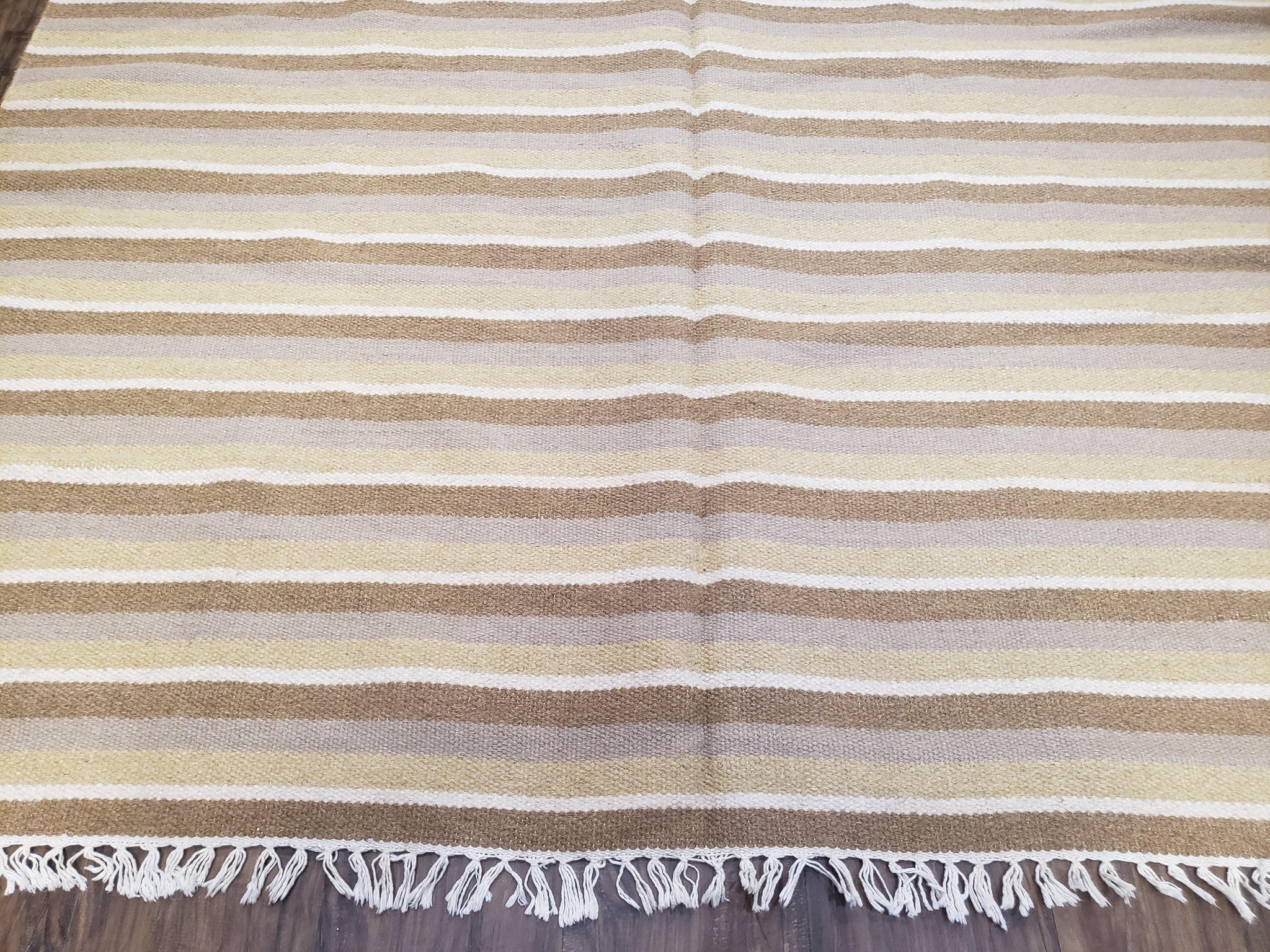 New Indian Striped Blanket, Multicolor Earthern Tones Kilim Rug, Wool Handmade South American Style Blanket, Queen Sized Bedspread 5x8 - 6x8 by Jewel Rugs