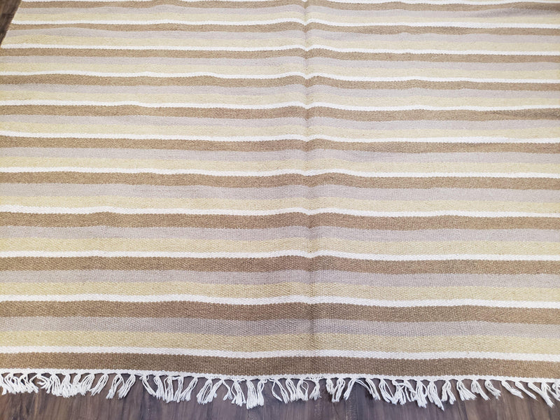 New Indian Striped Blanket, Multicolor Earthern Tones Kilim Rug, Wool Handmade South American Style Blanket, Queen Sized Bedspread 5x8 - 6x8 by Jewel Rugs