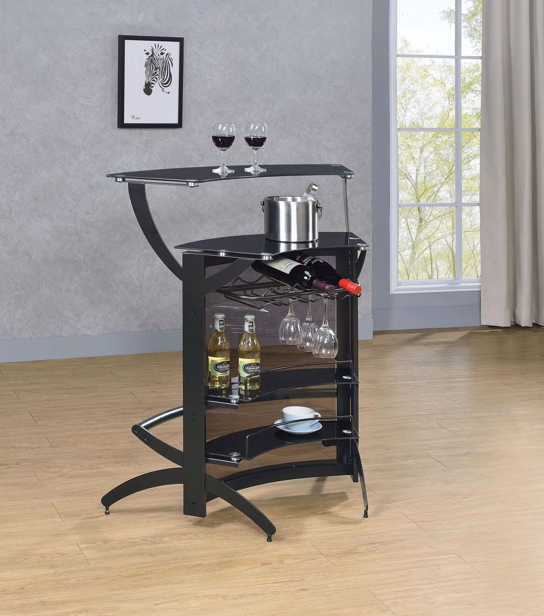Dallas 2-shelf Curved Freestanding Home Bar Cabinet Black by Unique Piece Furniture