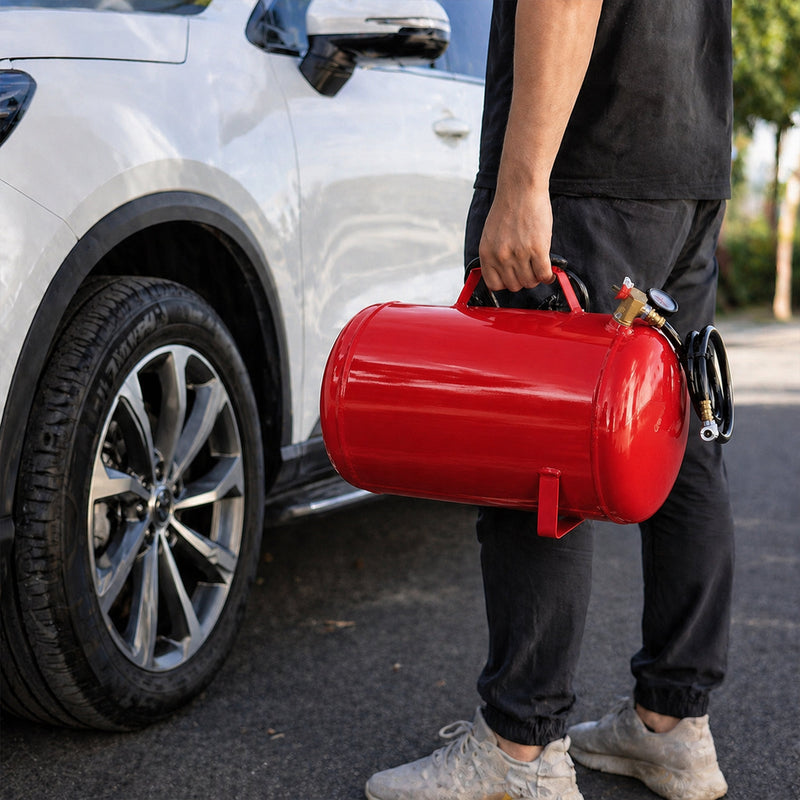 Portable 10 Gallon Air Tank with Pressure Gauge and 43" Hose - Metal, photo 7 of 9