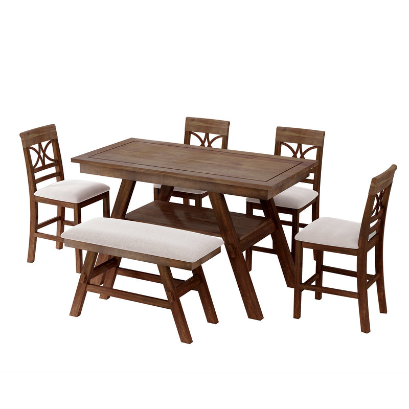 Topmax 6-Piece Wood Counter Height Dining Table Set with Storage Shelf by HouseOfZazla