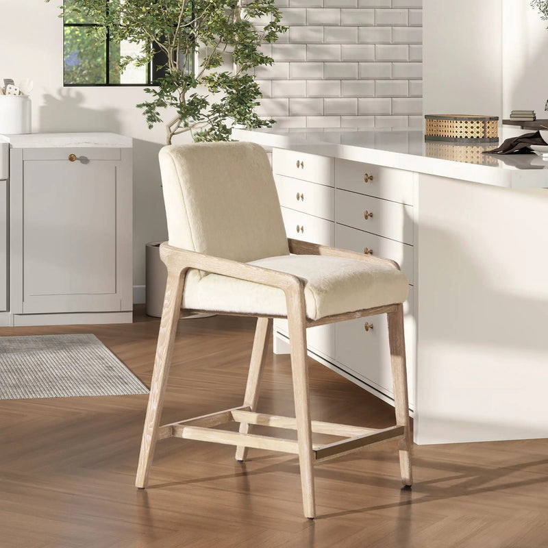 Arizona - Solid Ash Upholstered Counter Stool With Rope Detail - Creme De La Creme White by HouseOfZazla