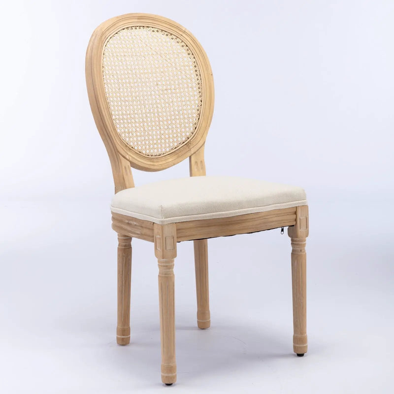 French Style Solid Wood Frame Antique Painting Fabric Rattan Back Dining Chair (Set of 2) by Unique Piece Furniture