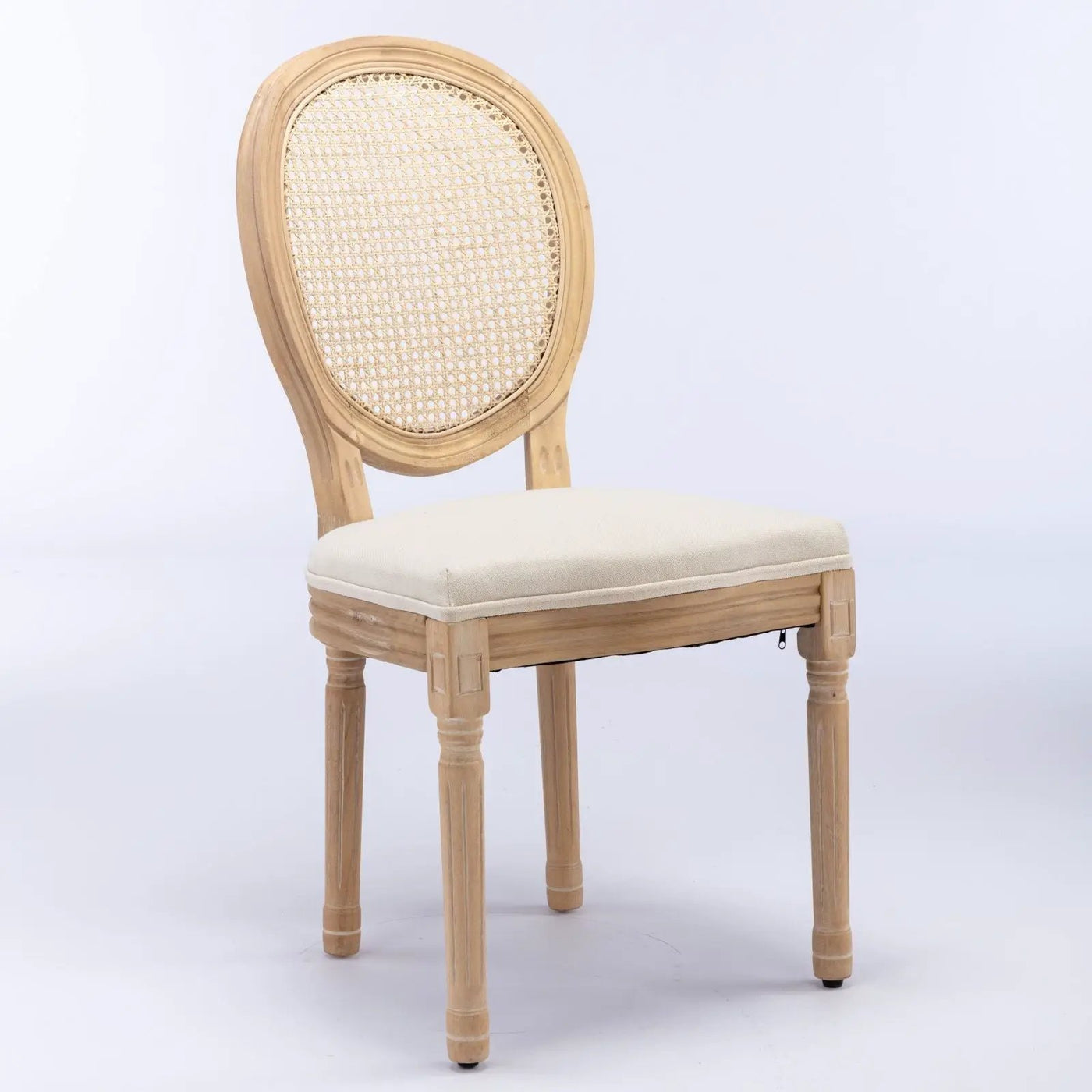 French Style Solid Wood Frame Antique Painting Fabric Rattan Back Dining Chair (Set of 2) by HouseOfZazla