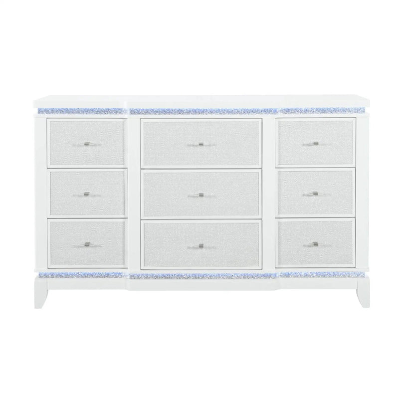 Adalid - Dresser With LED Light And Glittered Drawer Fronts - White