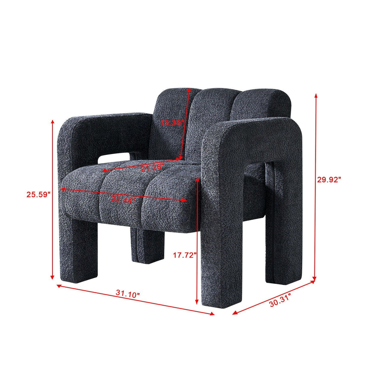 Boucle Upholstered Accent Chair with Solid Wood Frame - Beige, Dark Gray, Orange, photo 9 of 12