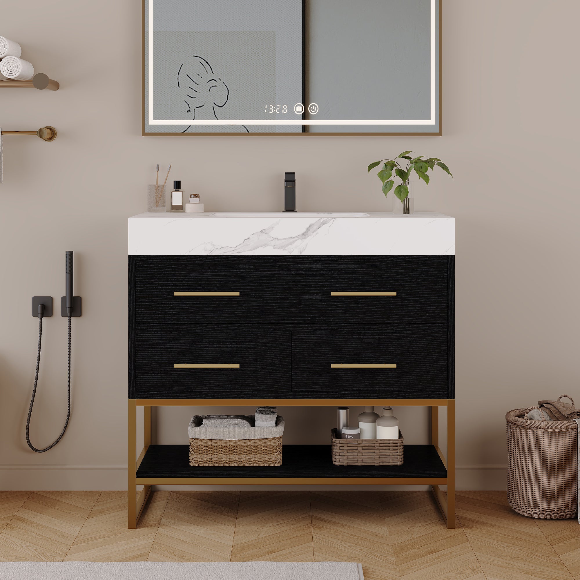 36" Artificial Stone Bathroom Vanity with Ceramic Sink by HouseOfZazla