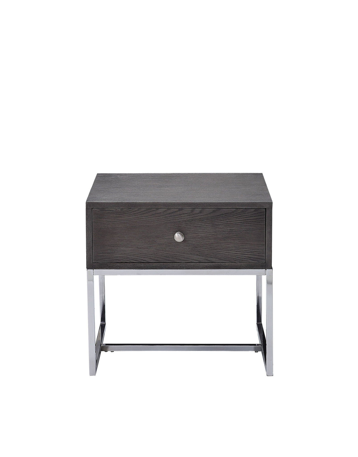 Gray Oak End Table with Felt-Lined Drawer and Chrome Base, photo 4 of 4