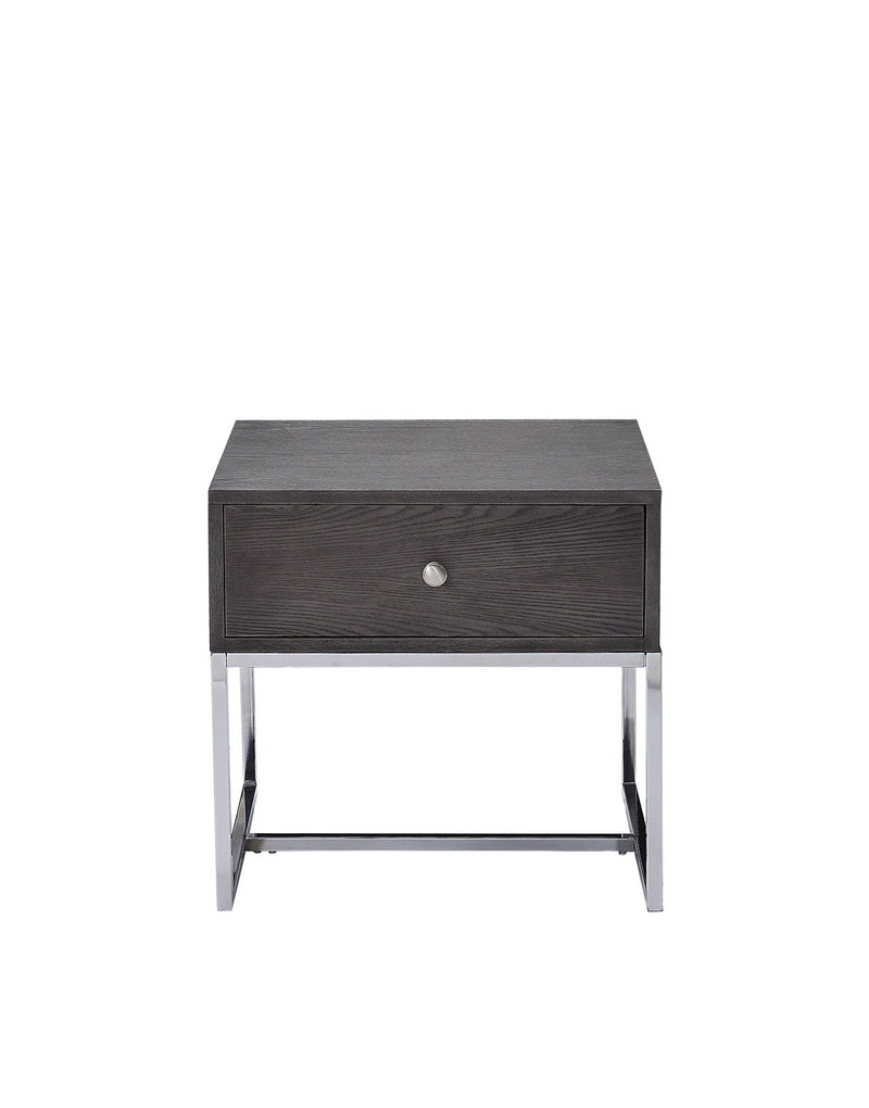 Gray Oak End Table with Felt-Lined Drawer and Chrome Base, photo 4 of 4