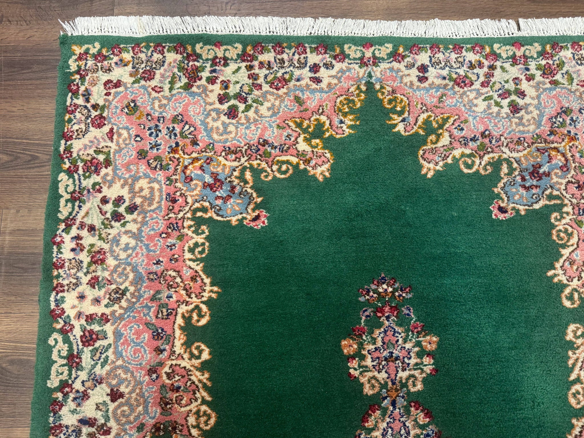 Green Persian Kerman Rug 4x6, Semi Open Field, Green & Cream, Vintage by Jewel Rugs