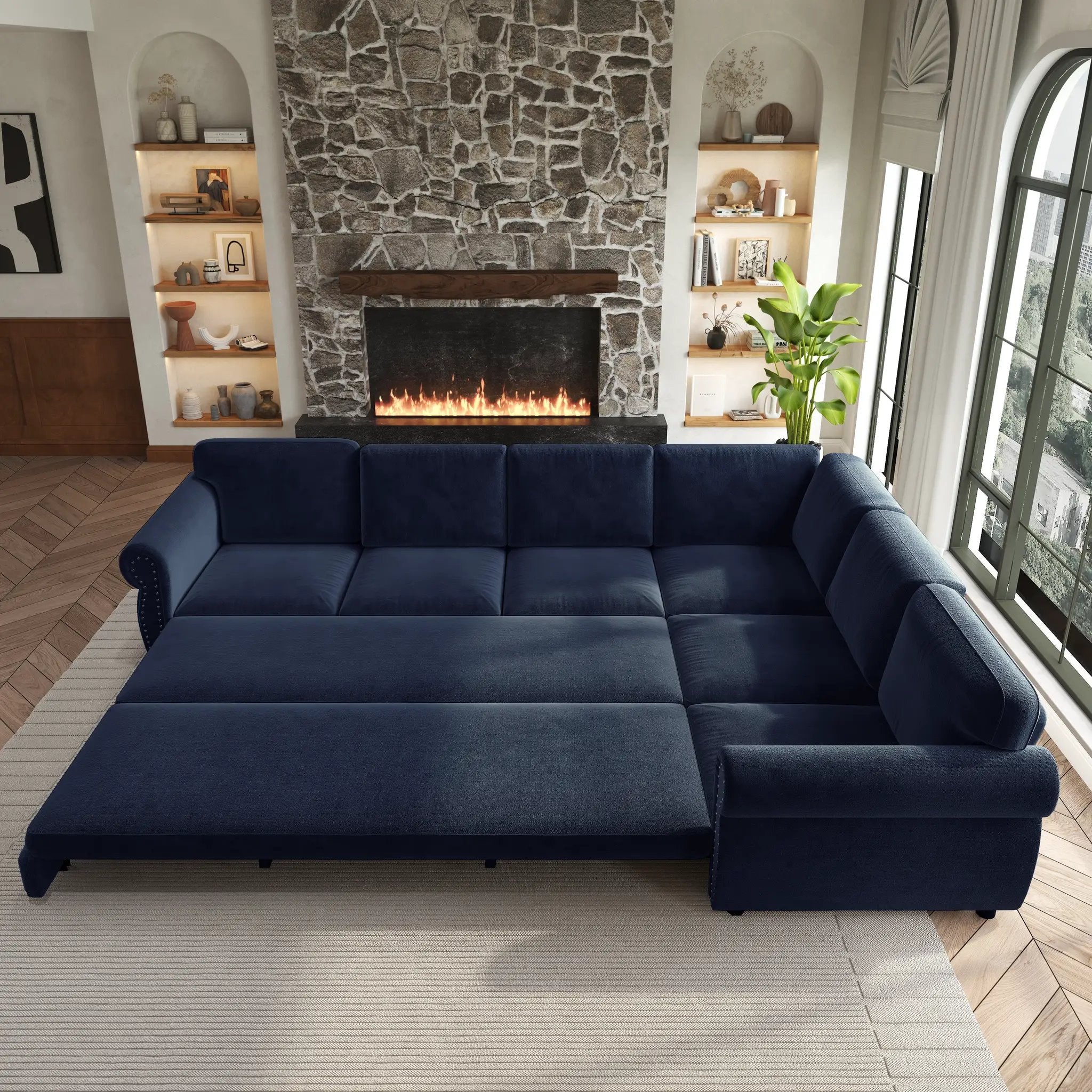 118" L-Shaped Convertible Sleeper Sofa by HouseOfZazla