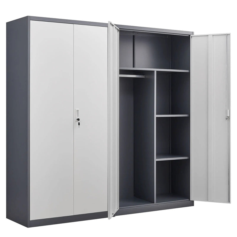 Wardrobe With Hanging Rod And Compartments, Lockable Closet With Locks & Keys For Bedroom - Gray by HouseOfZazla