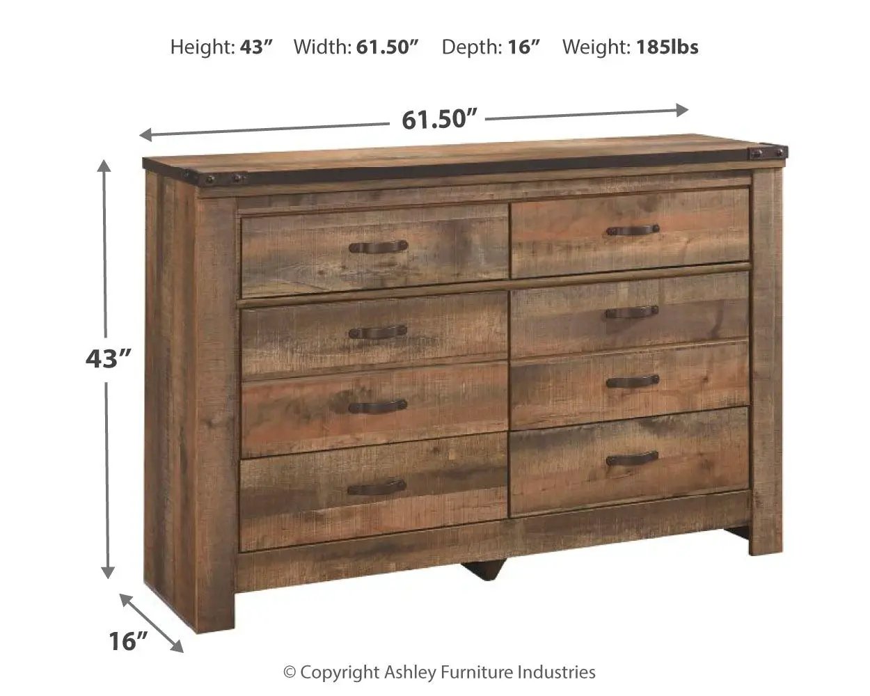 Trinell - Six Drawer Dresser - 61.34" x 15.98" x 42.99" - Brown Dark by Unique Piece Furniture