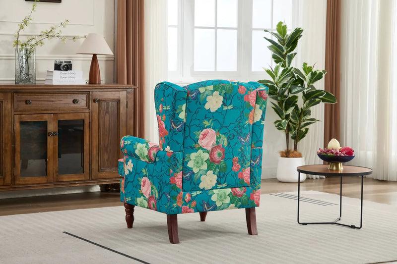 Modern Accent Chair with Retro Wood Legs - Floral by HouseOfZazla