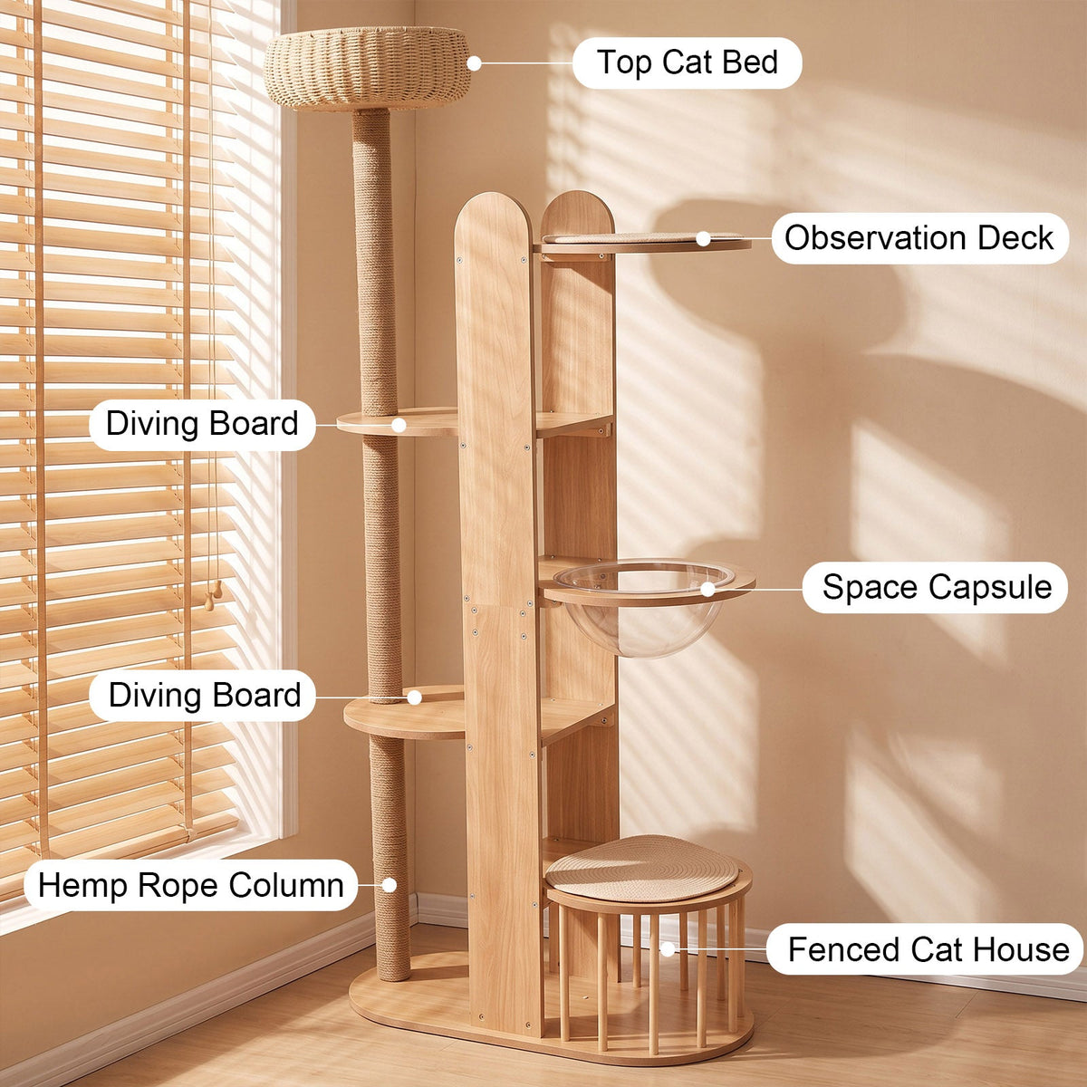 Multi-Level Wood Cat Tree Tower with Sisal Scratching Post - Natural Wood, photo 4 of 8