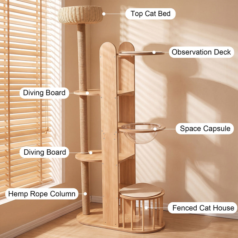 Multi-Level Wood Cat Tree Tower with Sisal Scratching Post - Natural Wood, photo 4 of 8