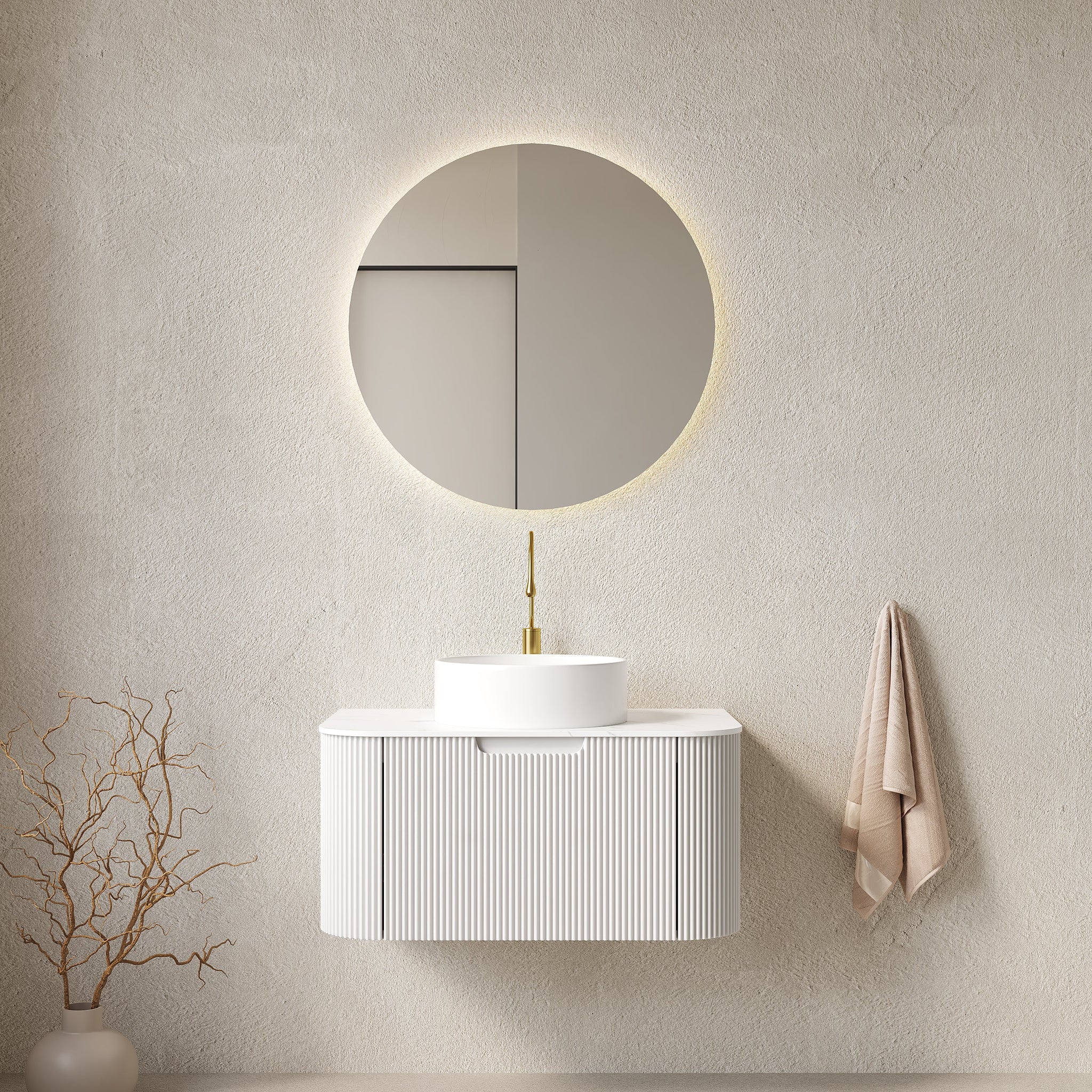 DINA 30" Bathroom Vanity & Sink with Floating Curved Edges and Striped Storage by HouseOfZazla
