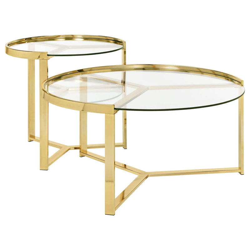Delia 2-Piece Round Glass Top Nesting Coffee Table Gold by Unique Piece Furniture