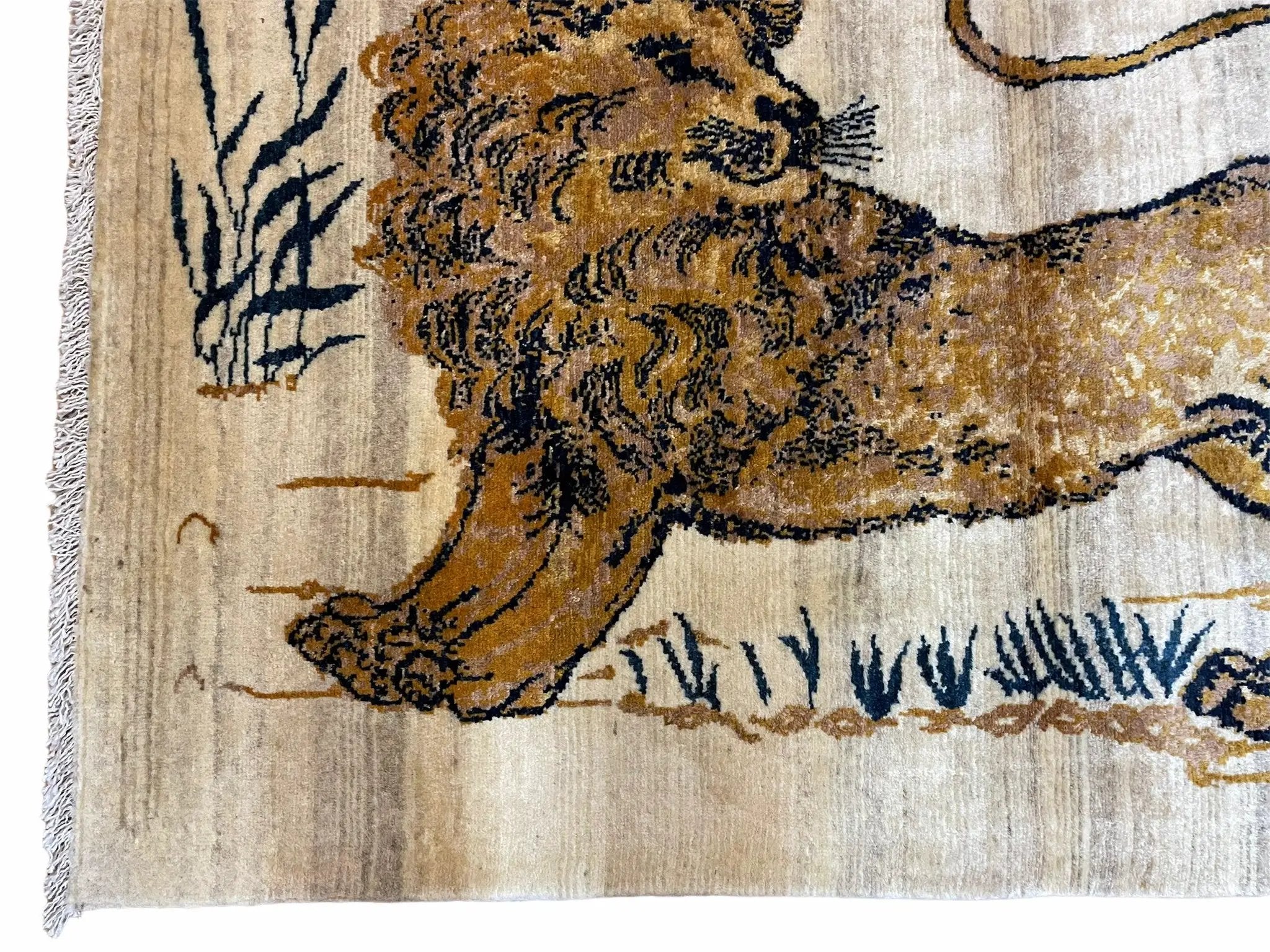 3.5 X 4 Handmade Hand-Knotted New Vintage Rug Quality Wool Lion Organic Dyes by Jewel Rugs