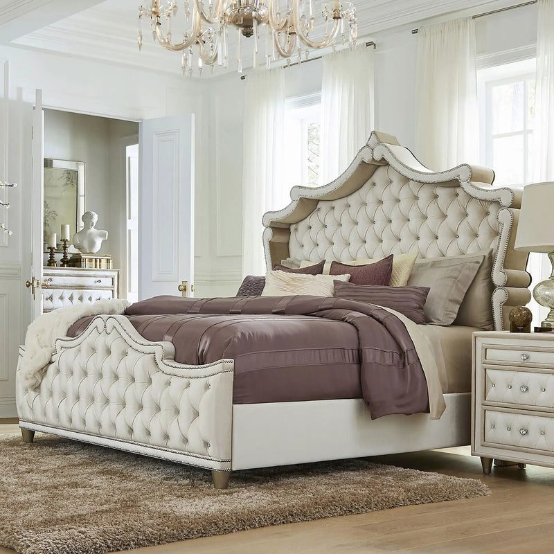 Antonella Upholstered Queen Panel Bed Ivory and Camel by Unique Piece Furniture