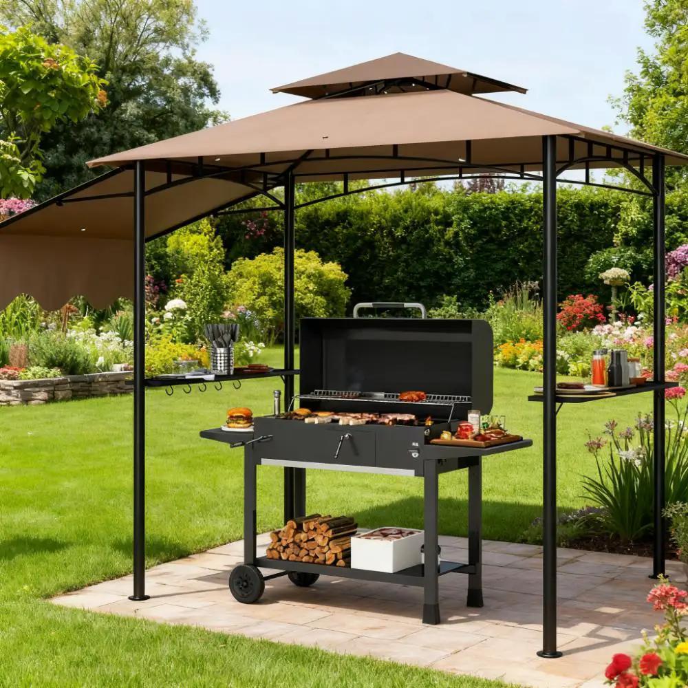 Ventilated Barbecue Gazebo Shelter with Side Awning, Shelves, and Hooks by HouseOfZazla