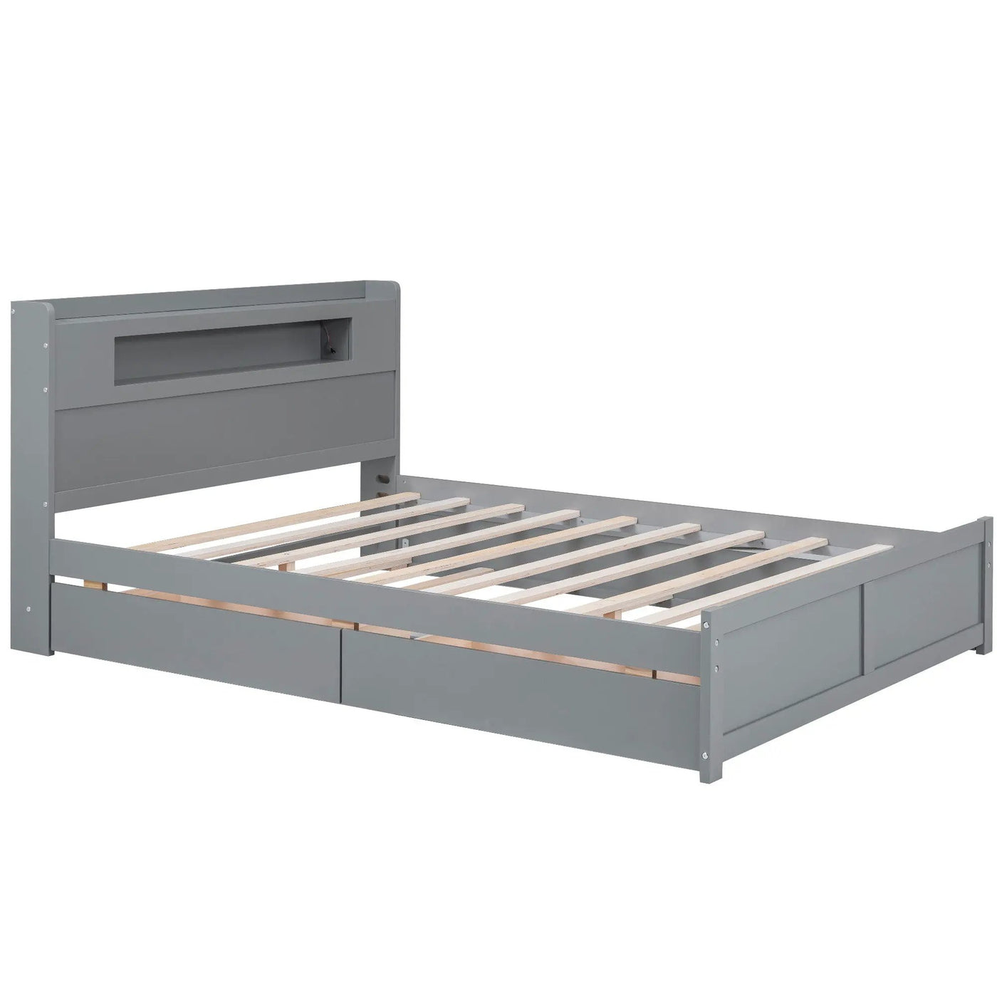 Storage Platform Bed With LED Lights, 2 Drawers And Trundle by HouseOfZazla