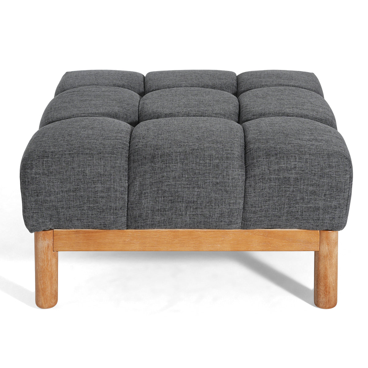 Modern Upholstered Deep Biscuit-style Tufted Ottoman with Square Profile - Gray or White, photo 3 of 10