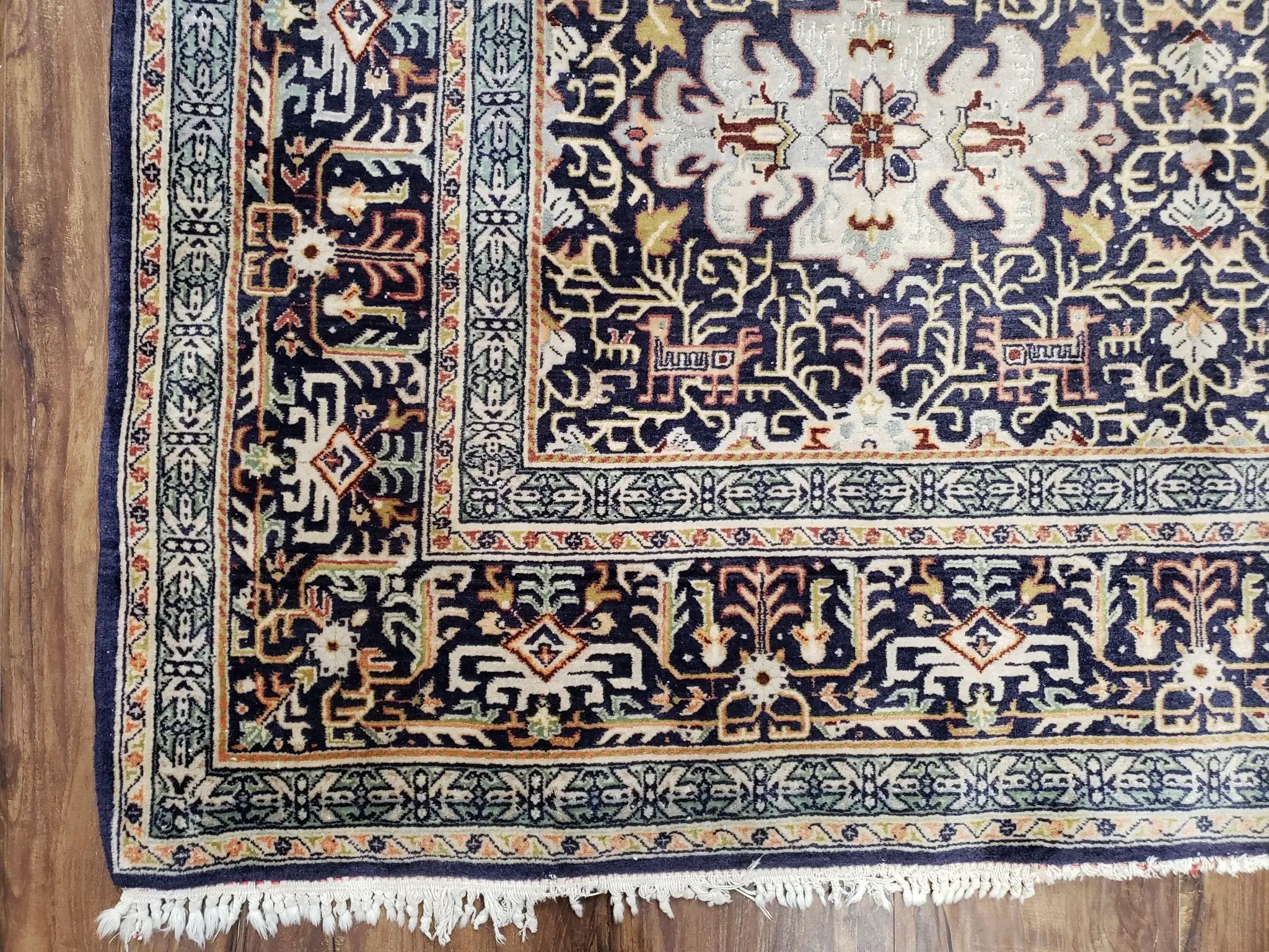 Navy Blue Persian Kashan Rug, Hand-Knotted, Wool, 4' 8" x 7' 4", Pair B by Jewel Rugs