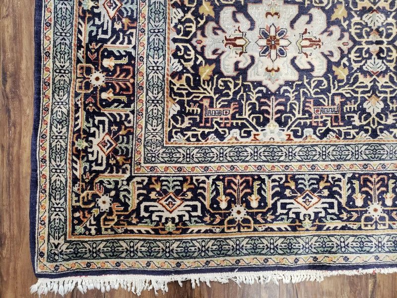 Navy Blue Persian Kashan Rug, Hand-Knotted, Wool, 4' 8" x 7' 4", Pair B by Jewel Rugs