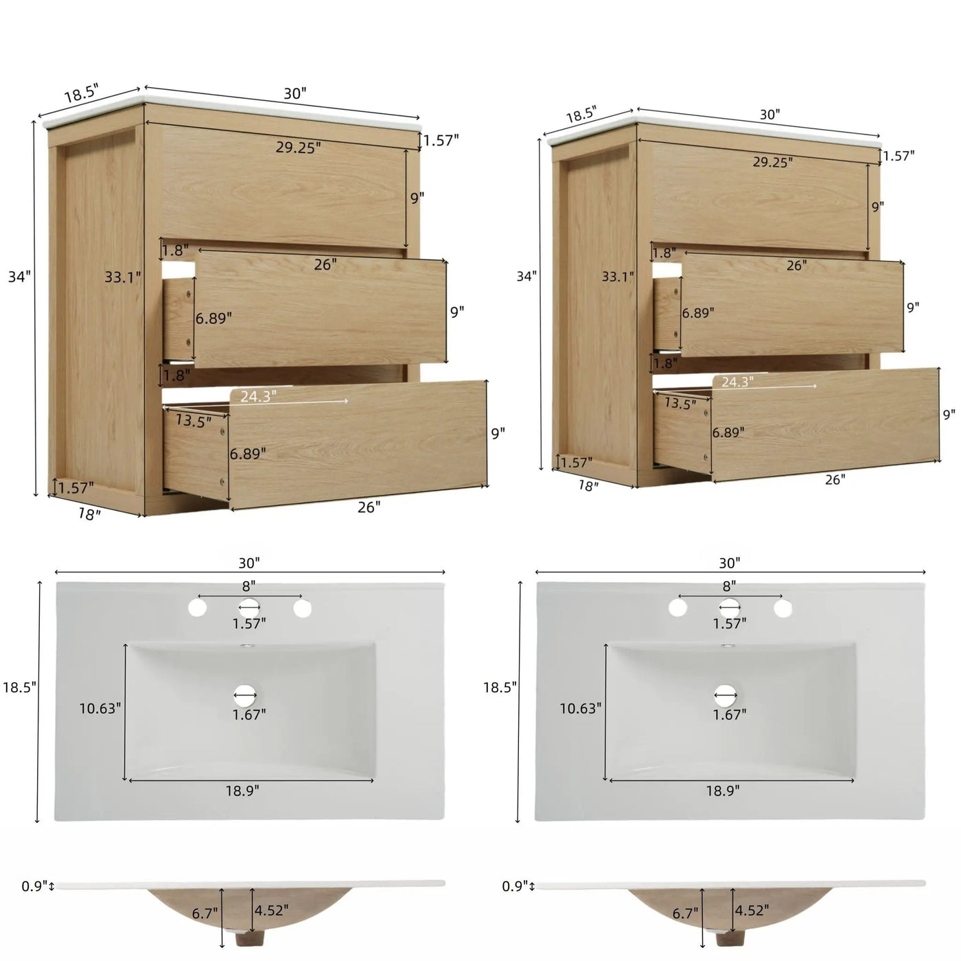 Double Sinks Bathroom Vanity Set with 2 Ceramic Basins by HouseOfZazla