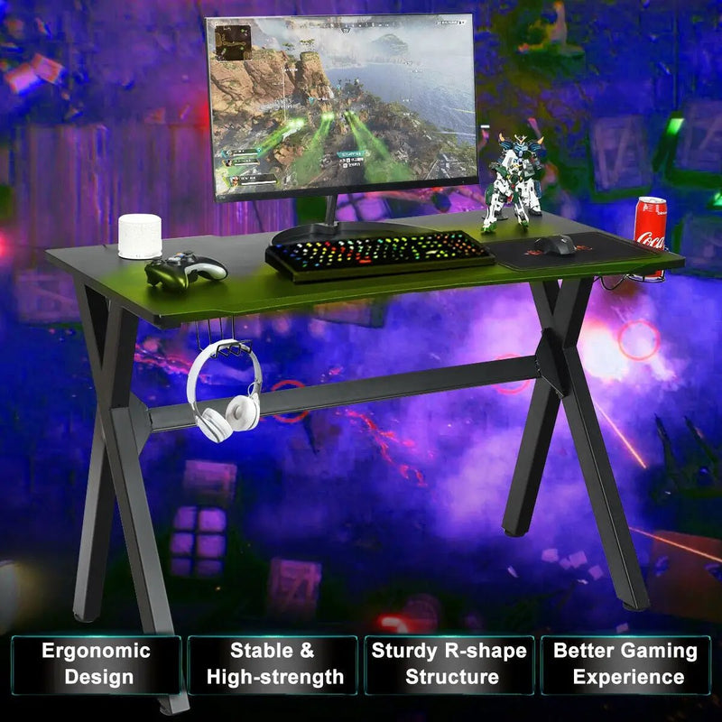 Ergonomic Gaming Desk with Mousepad and Cup Headphone Holder by DirectDeals