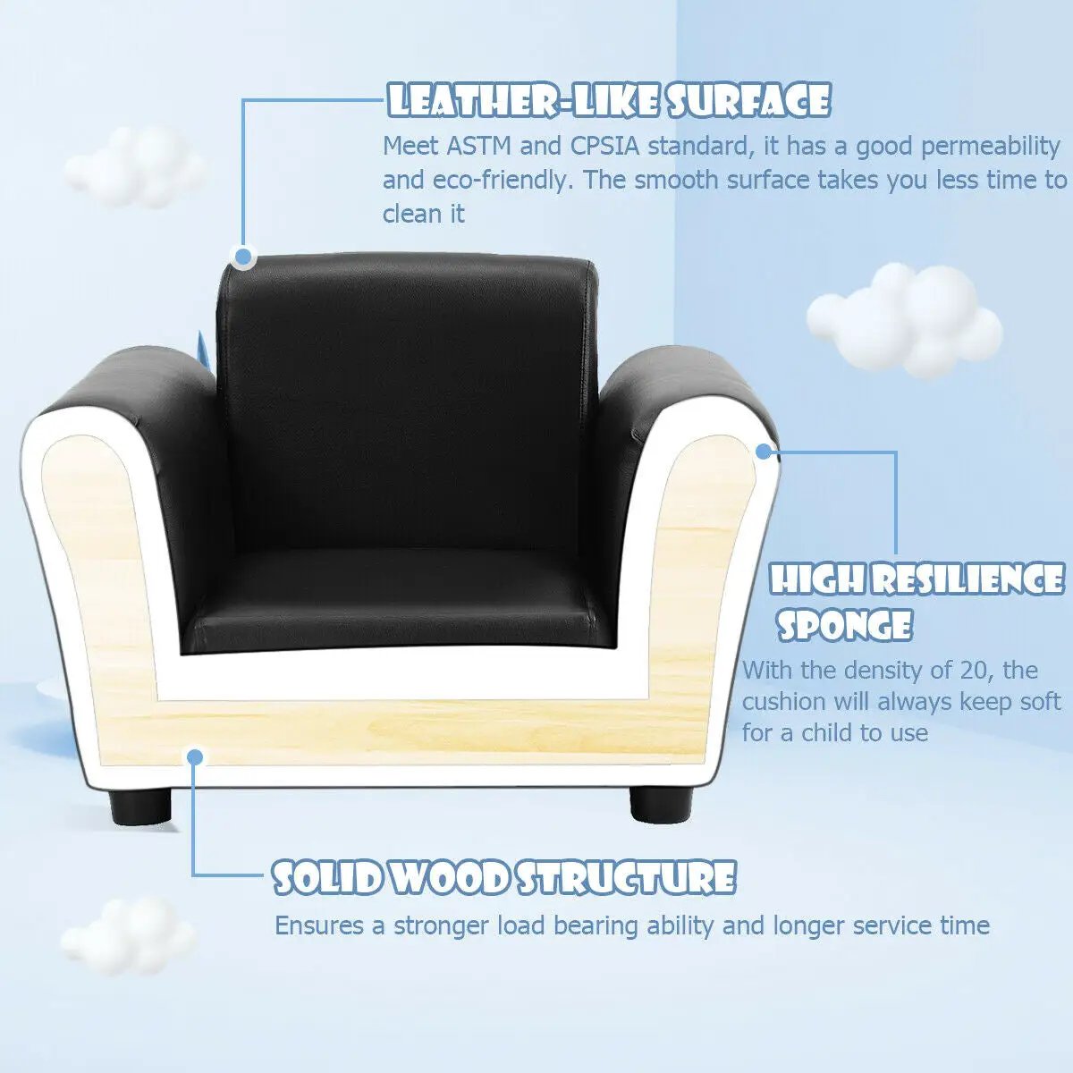 Kids Single Armrest Couch Sofa with Ottoman by DirectDeals