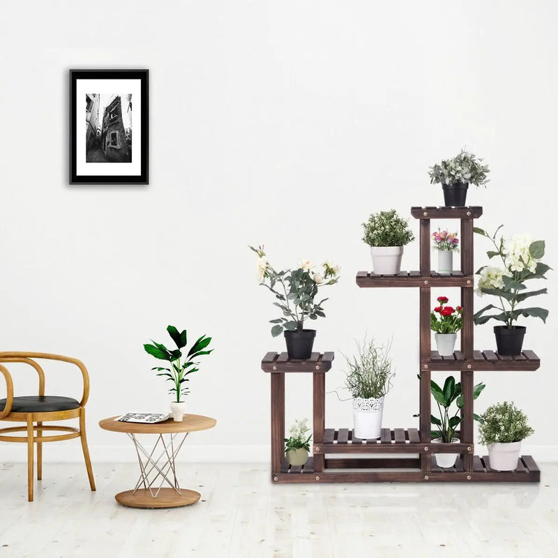 6-Tier Garden Wooden Plant Flower Stand Shelf for Multiple Plants Indoor or Outdoor by DirectDeals