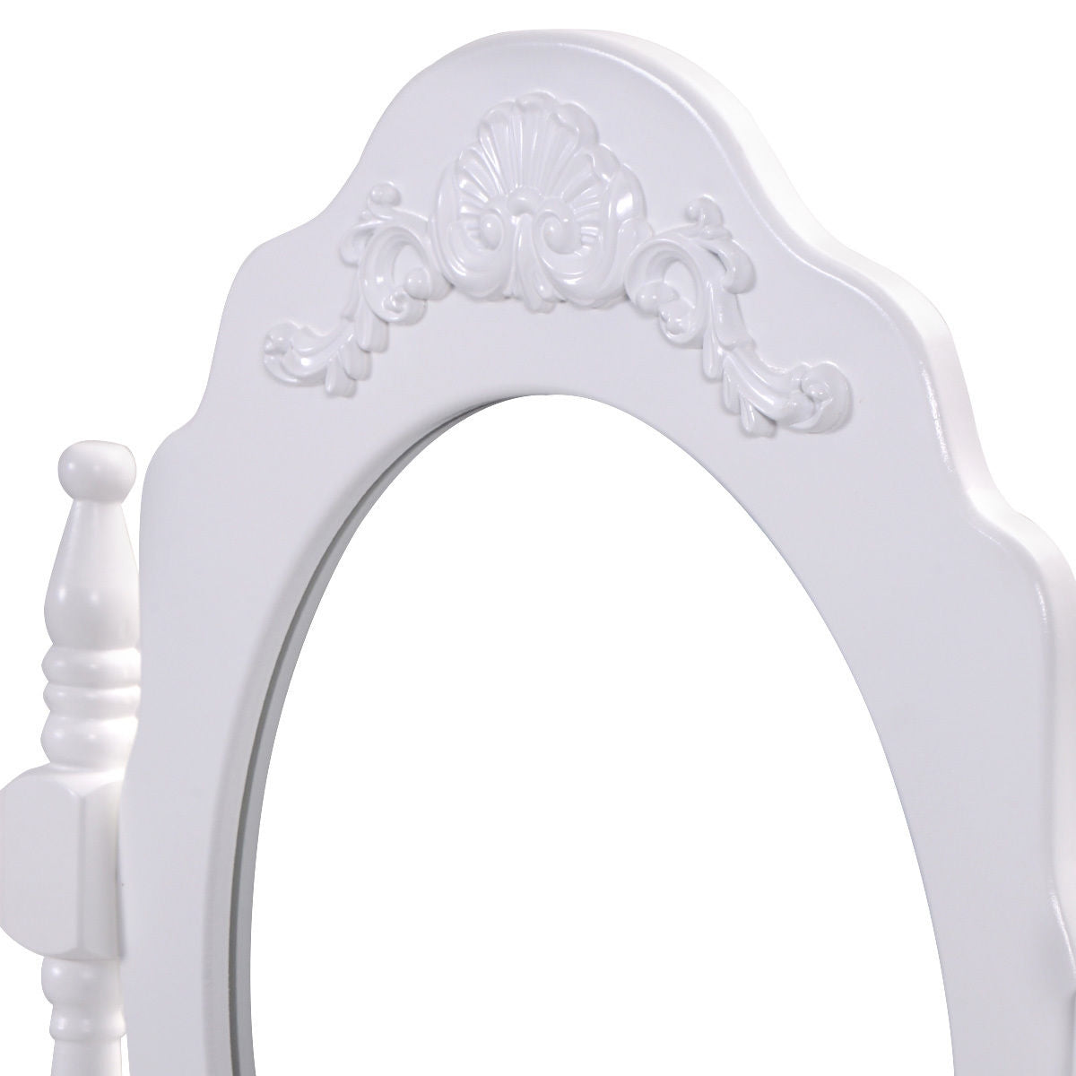 Vanity Table Set with Cushioned Stool with 360¬∞ Rotating Oval Mirror and Three Drawers-White by DirectDeals